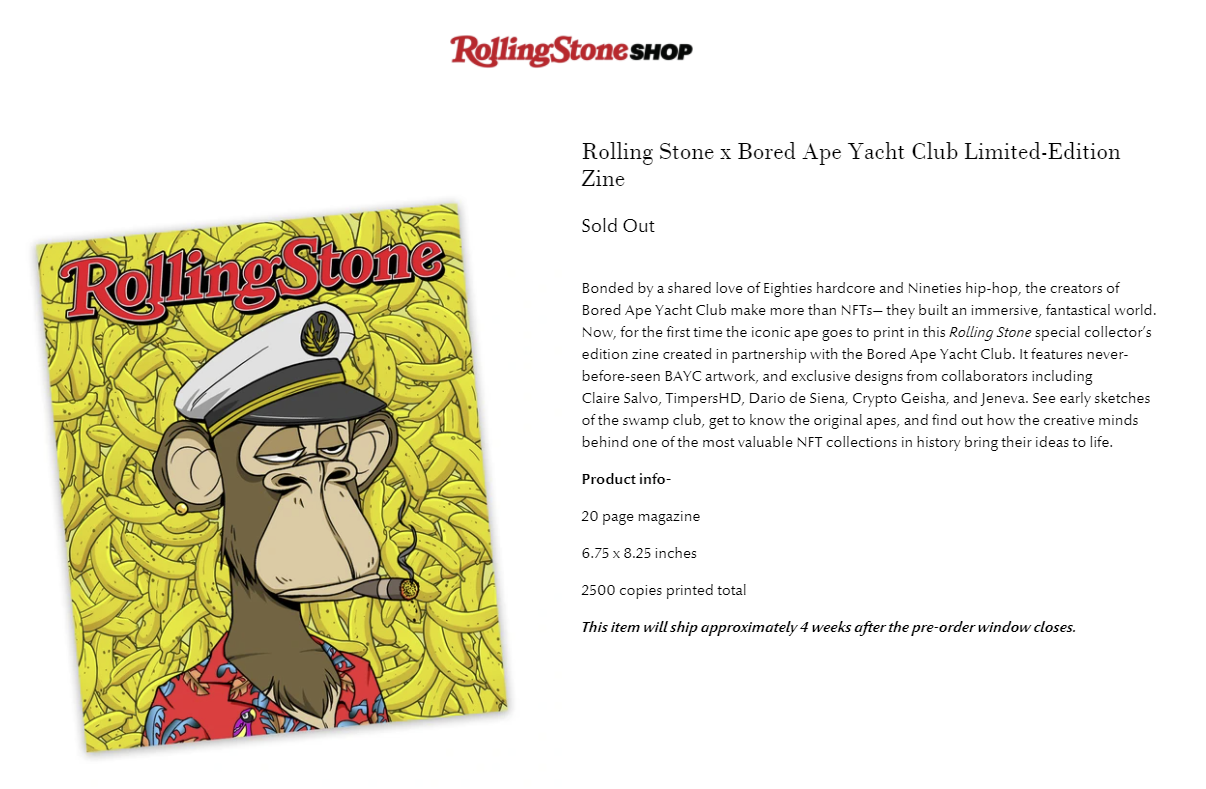 Rolling Stone se asocia con BAYC en Exclusive Edition y